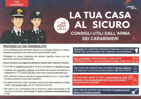 Casa al sicuro, ecco gli opuscoli informativi dei carabinieri 